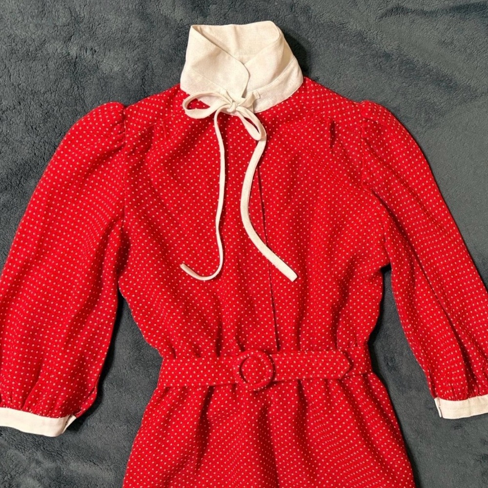Red Polka Dot Dress with White Collar